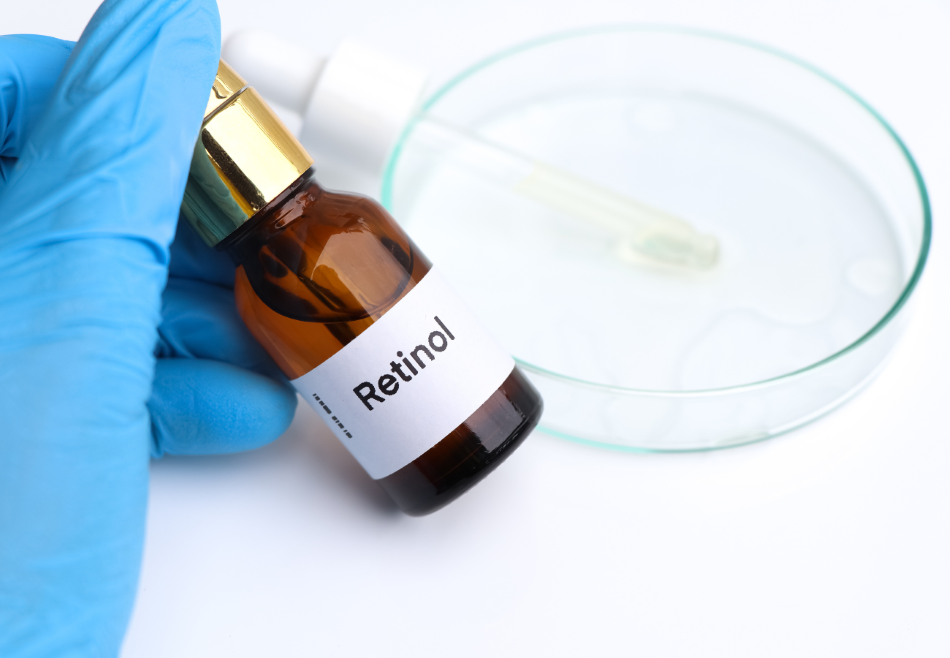 Bottle with a label reading Retinol